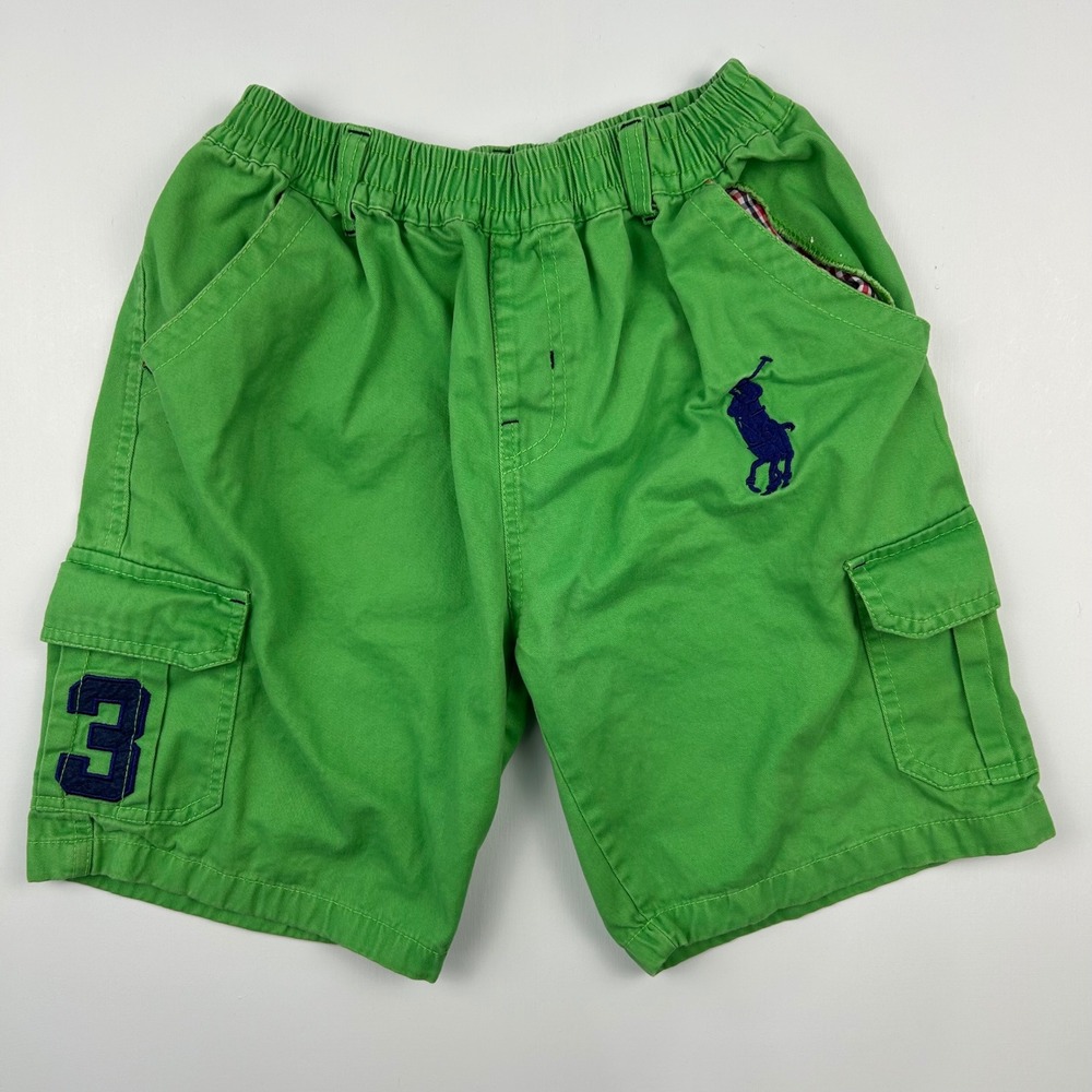 Polo Ralph Lauren Kids Green Cargo‎ Shorts Big Pony 14T Elastic Waist Cotton